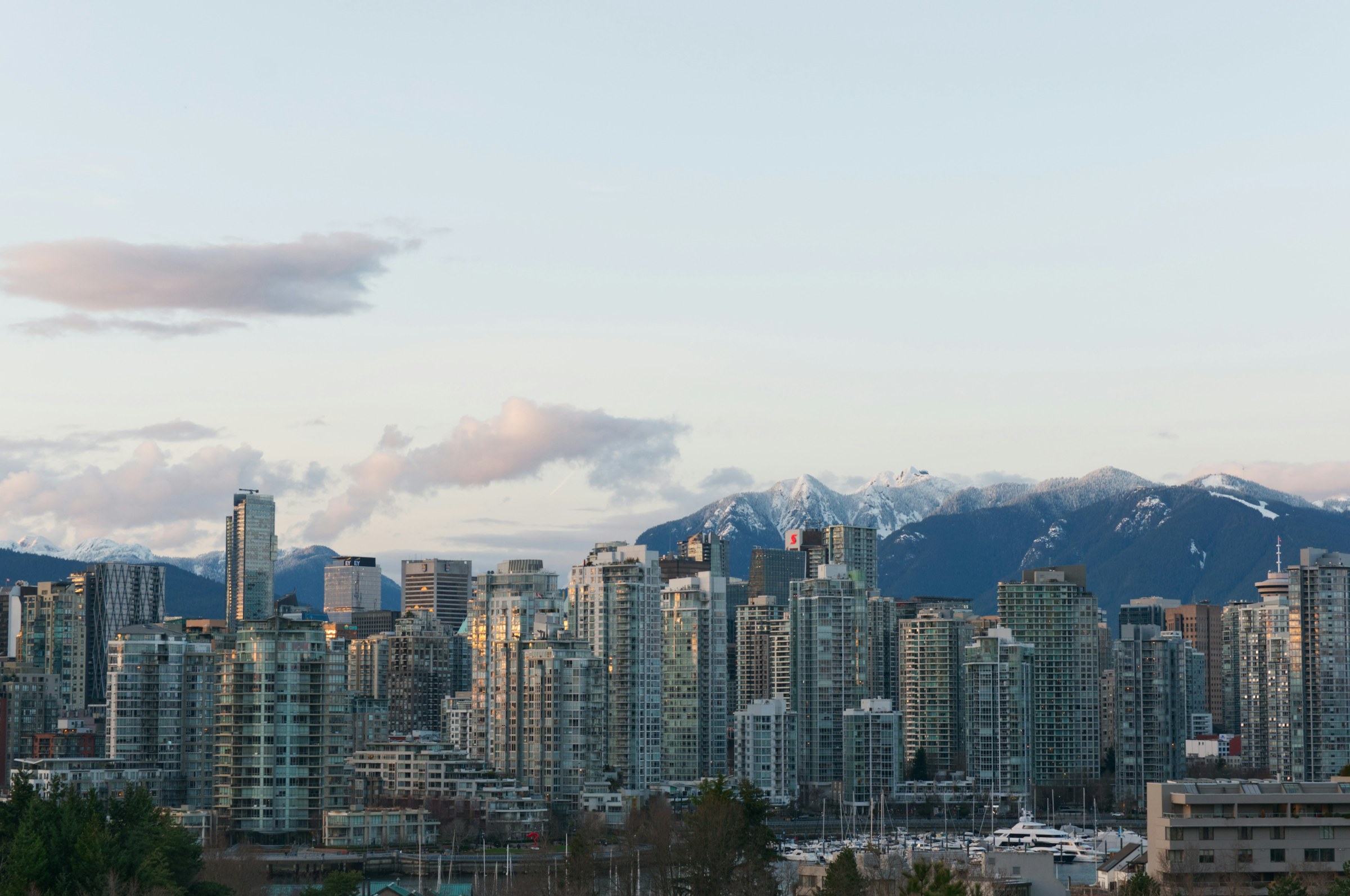 Vancouver skyline with residential towers and the North Shore mountains